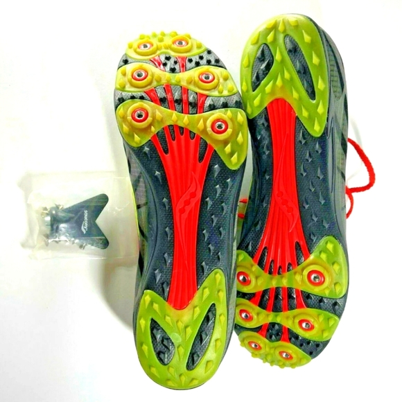 Saucony Mens Carrera XC Black Red Citron Sneaker size 13 includes  spikes New - Picture 3 of 6